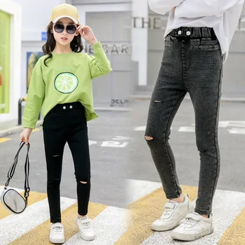 

Kids/ripped Jeans For Girls 2020 Autumn Elastic/children's Jeans Skinny Black Jeans Ripped School Denim Pant With Hole 8 9 10 12