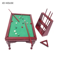 

JO HOUSE Mini Mahogany Color Pool Table Set Model 1:12 Dollhouse Minatures Model Dollhouse Accessories