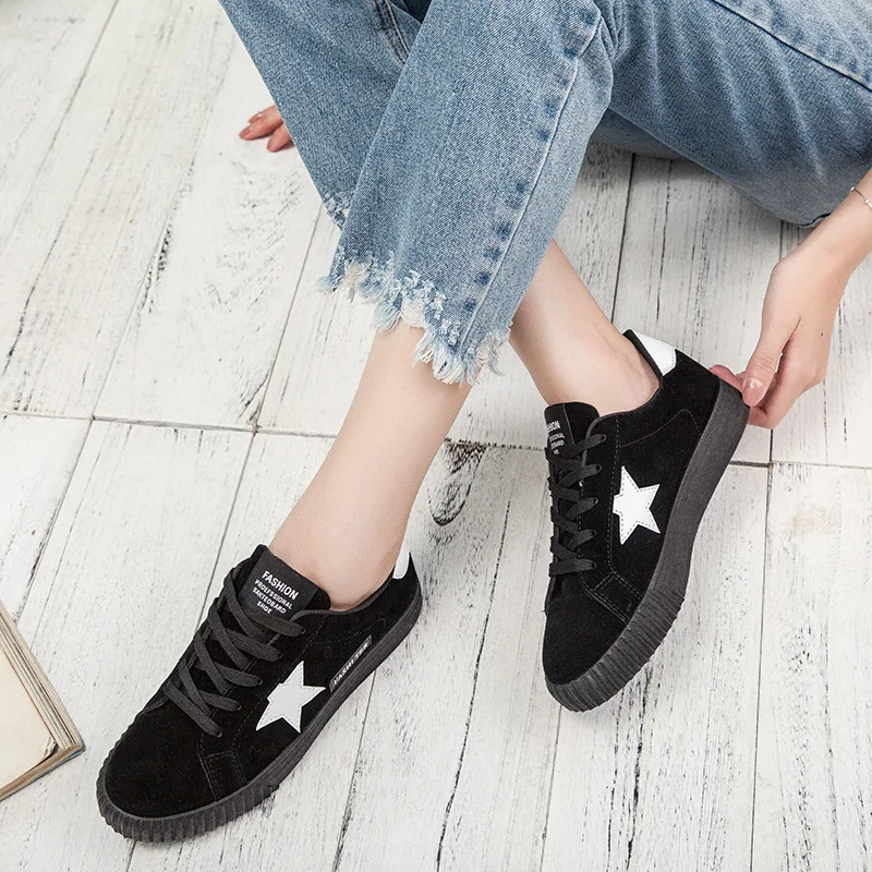 

Black Women Suede Shoes Woman's Vulcanized Shoes for Woman Star Skateboard Shoes Female Sneakers
