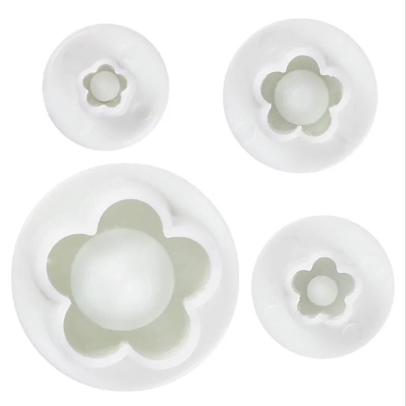 Cookie Cutter Baking Mold Cookie Mould Fondant Cutter Baking Decorating Tools Cookie Maker Press Kit 4Pcs/Set Plum Flower Plunger Fondant Mold Cutter Cookie Biscuit Cake tools