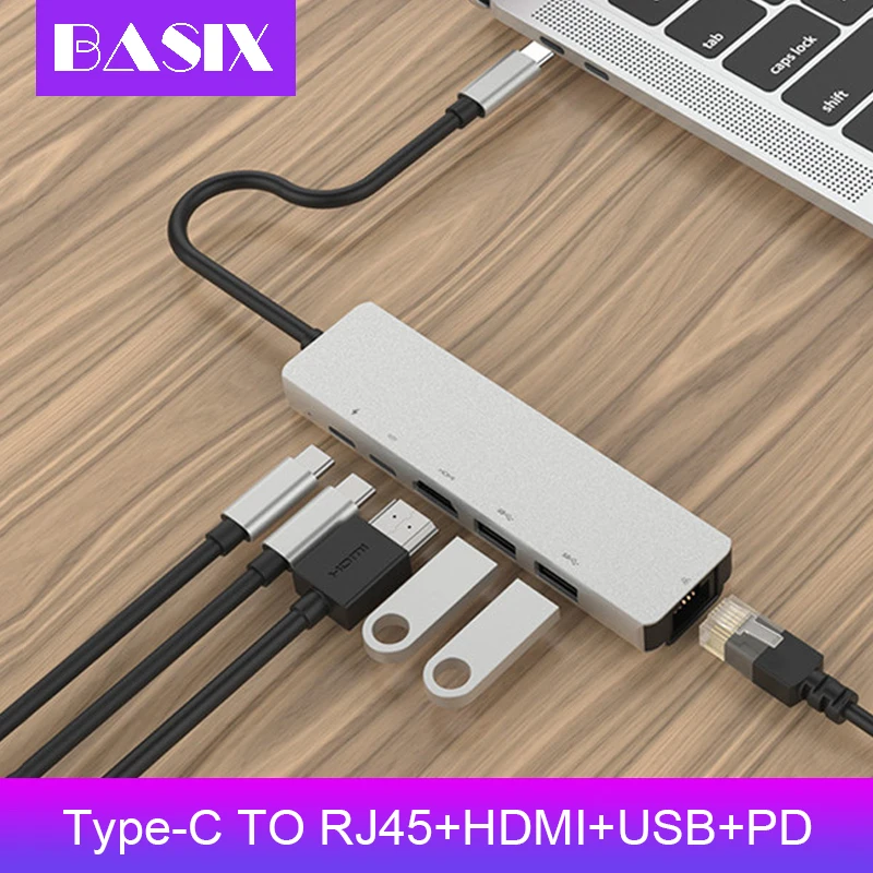 Basix type C концентратор Hdmi USB C концентратор для Gigabit Ethernet Rj45 Lan адаптер для Macbook Pro huawei Mate20 USB-C концентратор HDMI Ethernet