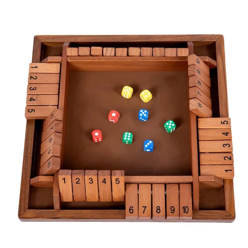 Gioco Logica Gioco Da Tavolo 'Chiudi La Scatola' In Legno Per Famiglie - Con Dadi E Flaps, Divertimento Per 4 Giocatori Gioco Chiudi La Scatola In Legno