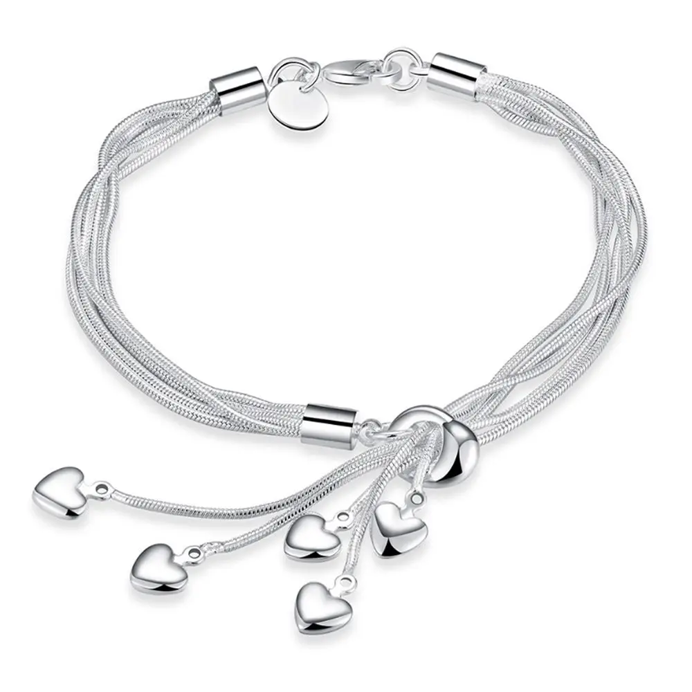 1 Pcs Exquisite Silver Plated Heart Bracelet Tassel Snake Chain Wristband for Women Fashion Jewelry Gift Accessories | Украшения и