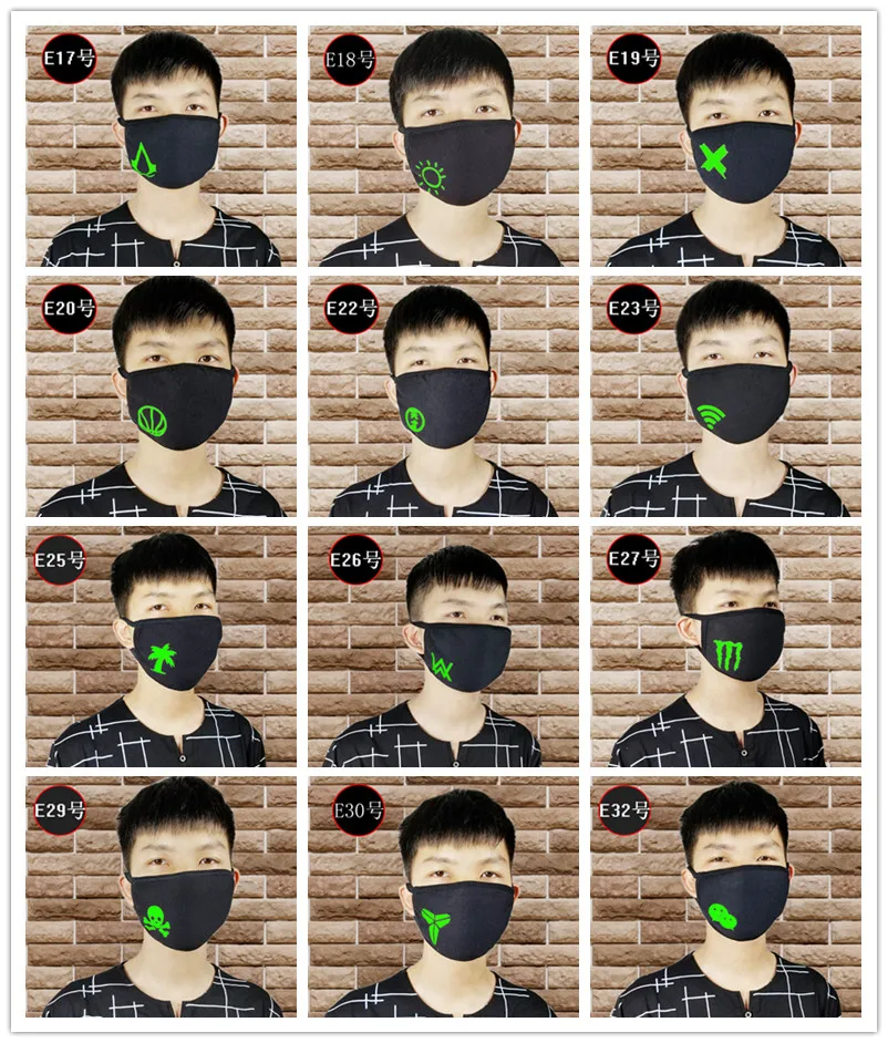 

Quality 1PCS Unisex Halloween Party Luminous Face Masks Decor Pattern Solid Black Mask Half Face Mouth Muffle Masks