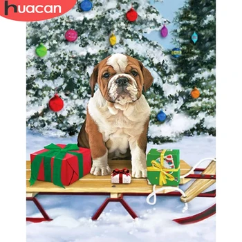 

HUACAN Painting By Number Christmas Dog Drawing On Canvas HandPainted Art Gift DIY Home Decor Pictures By Number Animal Kits