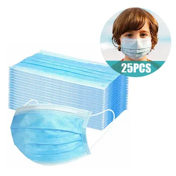 

25pcs Kid Disposable Face Cover Non-Woven 3 Layer Thick Protective Face Cover Anti-Dust M/ask bocca masche Face Filter Facemask