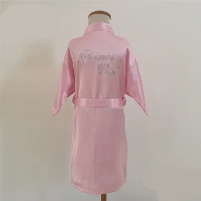Платье с цветочным узором для девочек с буквенным принтом халаты однотонное атласное платье детский халат подружки невесты детское кимоно халаты Детская Ночная рубашка Свадебное праздничное платье B26 - Цвет: hot pink