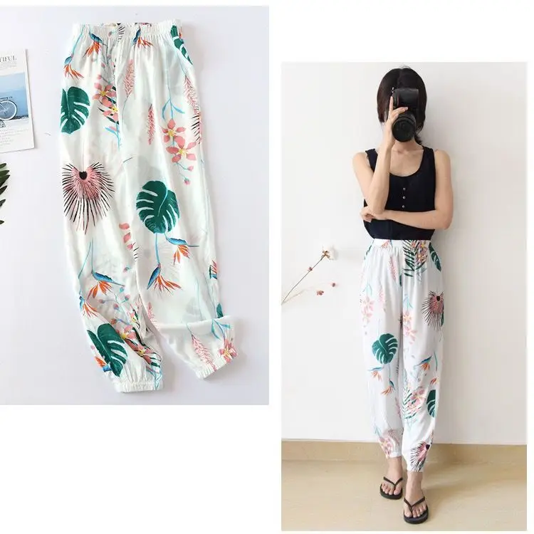 Sleep Bottom Women 100% Cotton Long Pant Home Pajamas Long Pants Big Size Casual Fashion Flower Sleepwear kPaCotAkoWka