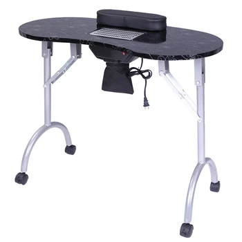 

Portable MDF Manicure Table Spa Beauty Salon Equipment Desk with Dust Collector & Cushion & Fan Black