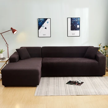 

Plush Solid Color Couch Cover for Living Room Stretch Corner Sofa Case Deep-brown Chaise Longue Slipcover 1/2/3/4-Seat