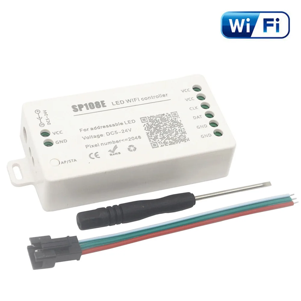 

SP108E светодиодный Wifi Magic Control ler WS2812B WS2811 и т. Д. Светодиодный модуль-светильник Smart APP Беспроводное управление 2048 пикселей IOS DC5-24V