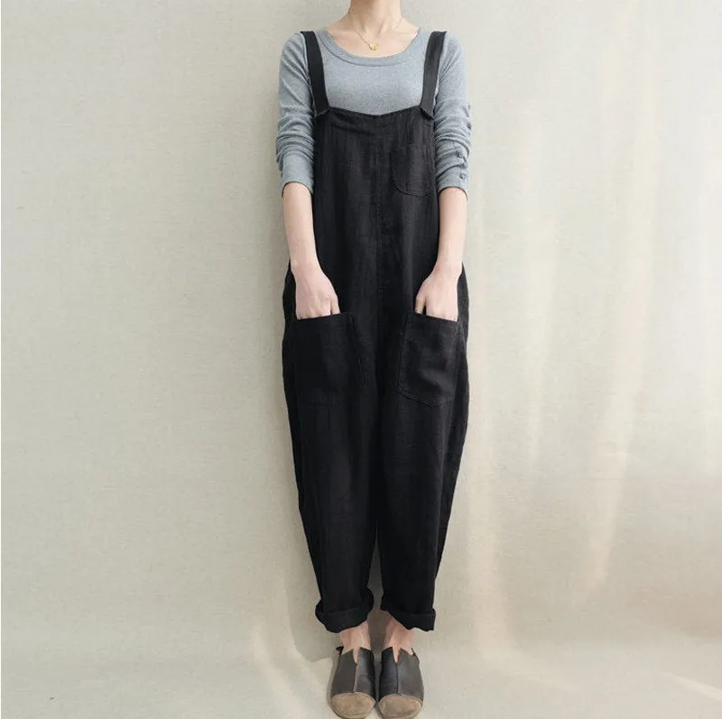 Women Solid Color Cotton Linen Jumpsuit Ladies Vintage Loose Overalls Rompers 2020 Women Solid Color Cotton Linen Jumpsuit Ladies Vintage Loose Overalls Rompers 2020