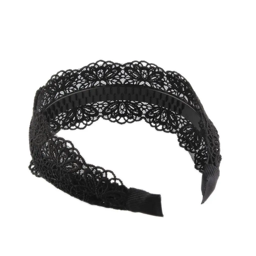 Women's Gothic Black Lace Headband Flower Hair Hoop Hairband Vintage Elastic