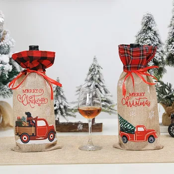 

1Pcs New Year Christmas Wine Bottle Dust Cover Bag Santa Claus Noel Dinner Table Decor Christmas Decorations For Home