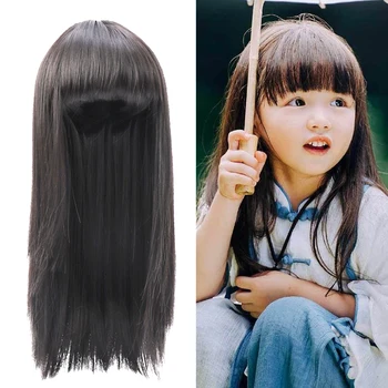 

Children girls wig Cosplay cute Bobo head long curly straight hair synthetic fiber hair heat resistant