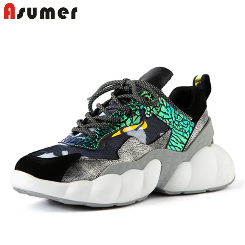 

ASUMER 2020 top quality genuine leather shoes ladies sneakers multicolor lace up spring autumn casual fashion flat shoes woman