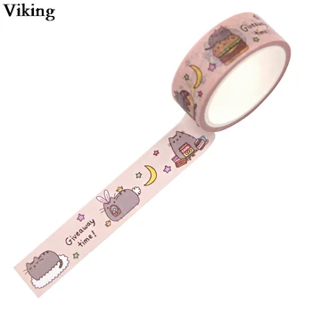 

15mmX5m Cartoon Cat Adhesive Tape Giveaway Time Washi Tape Cute Masking Tape Animal Print Tapes Adhesives for Friends G0712