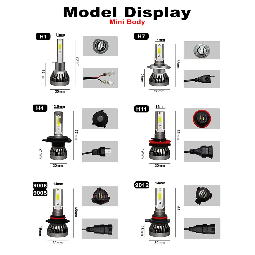 Мини светодиодные фары H4 H7 H11 H19005 9006 HB3 HB4 9012 HIR2 автомобильные лампы cob led h11 фар лампада комплект 12V 6000k 2 шт
