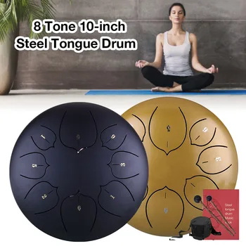 

8 Tone 10 Inch Steel Tongue Drum Handmade Handpan Hand Tankdrum with Drumsticks with Finger Cots Yoga Meditation Zazen Relax