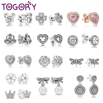 

New Sparkling Crown Heart Stud Earrings Clear CZ Personality Fine Earrings for Woman Lover Christmas Jewelry Gift Special Offer