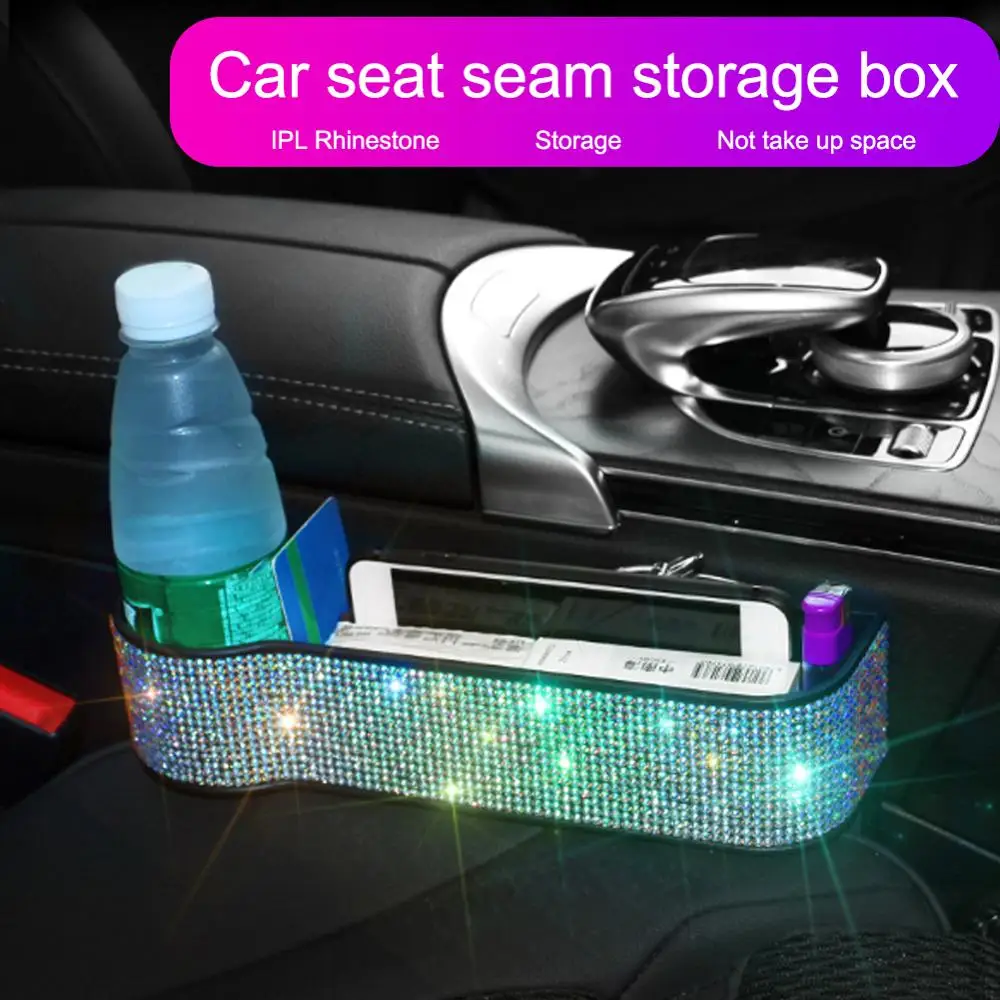 

Car Right Side Seat Space Storage Box Pocket Organizer Deep Slots Phone Holder Inlaid Diamonds Car Accessories