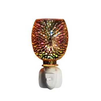 

Fragrance Warmer Plug-in Safe Aromatherapy Heater Glass Wax Melt Warmer With 3D Fire-work Effect Night Light For Home Bedroom