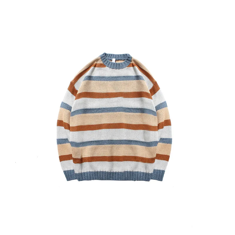 coffee sweater Темно-икона полосатый свитер с круглым вырезом для мужчин осенние повседневные мужские свитера уличная одежда - Цвет: coffee sweater