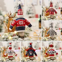 Рождественская бутылка вина покрывает Декор набор счастливого Нового года бутылки шампанского дома рождественские держатели для подарков настольные украшения для дома Navidad