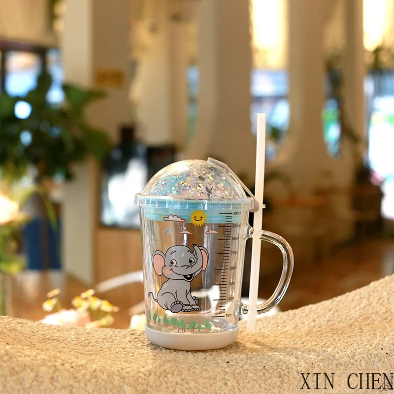 

400ml Breakfast Cup Straw Glass Scale Juice Water Cup Children Milk Cup Glass Home Drinking Cup Health Baby Kids Bottle Feeding
