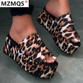 

2020 New Big Size 35-43 Female Leopard Slip on Platform Outdoor Shoes Woman Casual Party Sexy Summer Slippers Women 2020