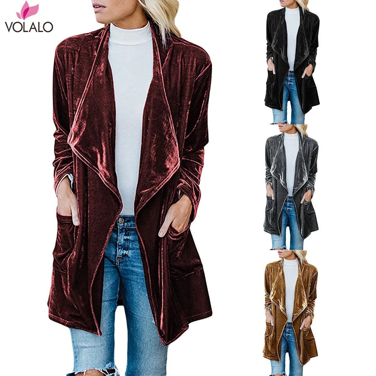 

Autumn Velvet Pleuche Trench Coat For Women Long Spring Cardigan Coat Casaco Feminino Abrigos Mujer Winter Outerwear Overcoat