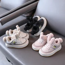 

Cute Rabbit Ears sneakers for girls 2021 Winter Funny Casual Shoes Lovely Furry Bunny Kids Girl Shoes Nice Student Shoes E11083