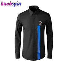 Мужская рубашка с длинным рукавом и вышивкой в виде воина, высокое качество, повседневная, тонкая, деловая, мужская рубашка, плюс размер, M-4XL, Camisas