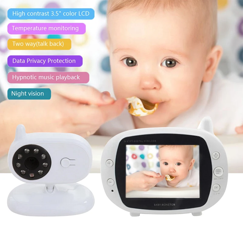 

Oeak 3.5 Inch Digital Wireless Baby Monitor Night Vision Care Built Music Lithium Temperature Display 2-Way Talk with Camera