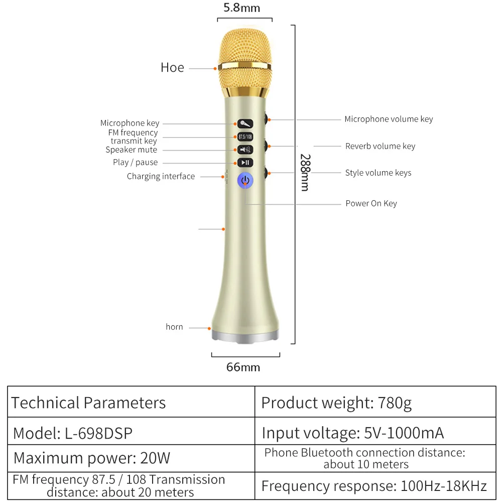 Профессиональный микрофон для караоке беспроводной динамик портативный Bluetooth