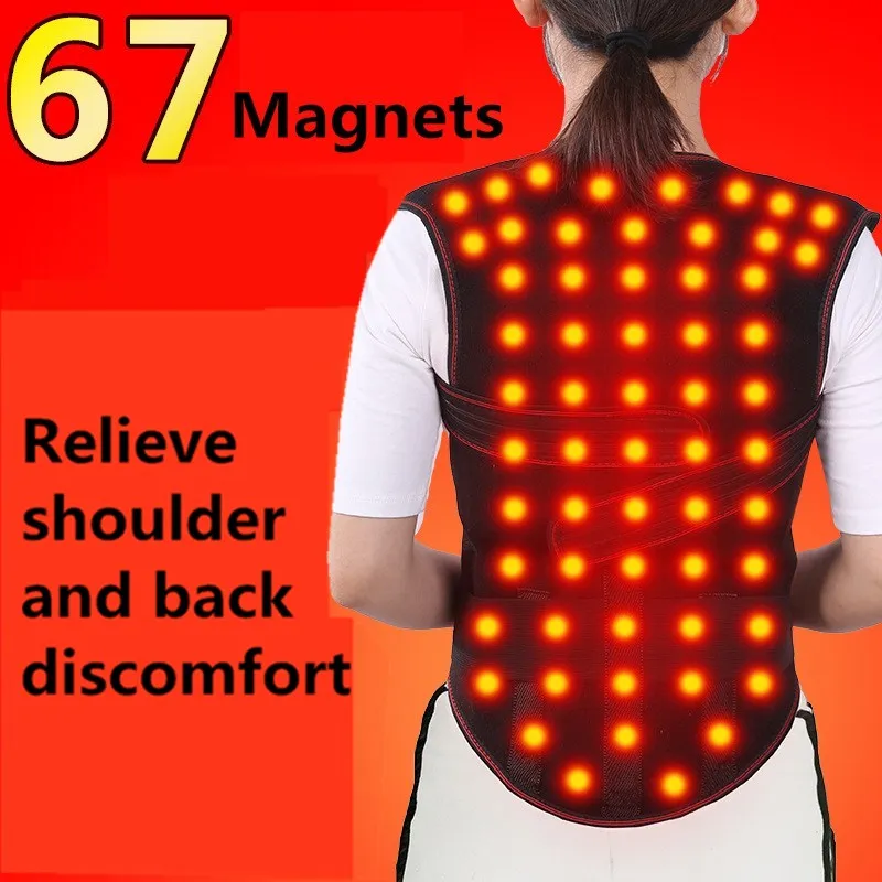 Tourmaline Self-heating Magnetic Therapy Belt Waist Support Shoulders Vest Waistcoat Warm Back Pain Treatment - Color: 67magnets