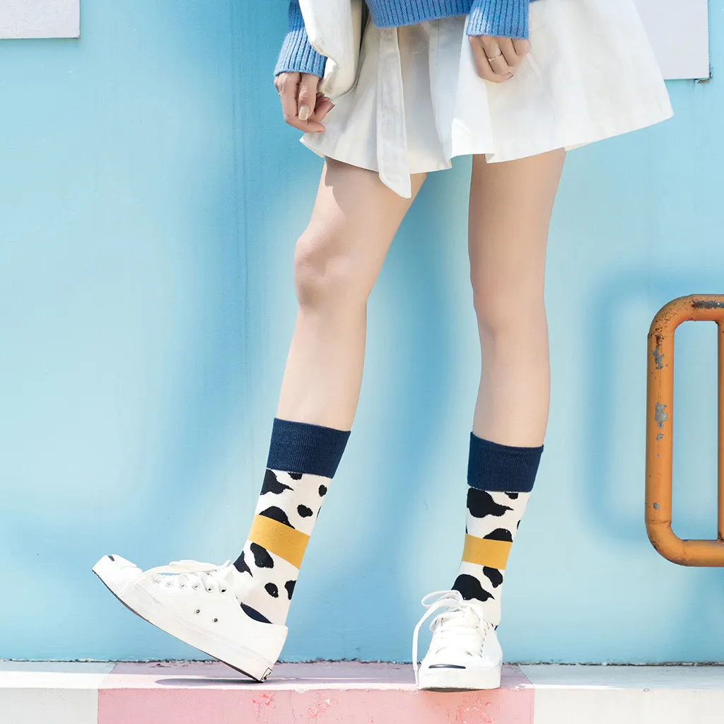 Женские носки трендовые с принтом коровы яркие цвета повседневные хлопковые