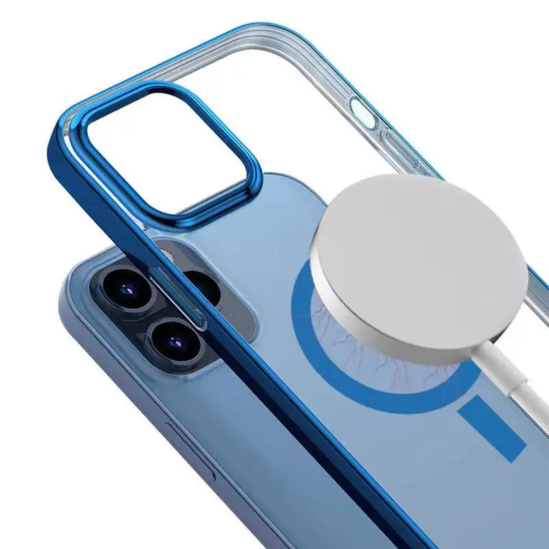 Original Magnetic Transparent Hard Plating Shockproof Phone Case for iPhone 12 Pro Max MIni Support Magsafe Wireless Charge