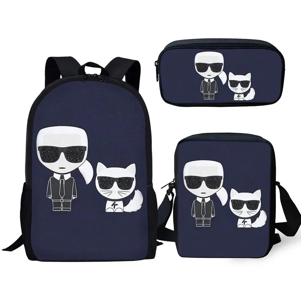 

FORUDESIGNS Children's Fashion Backpack Set Karl Lagerfelds Prints Pattern Toddler Book Bags 3PCs Students School Bags Set
