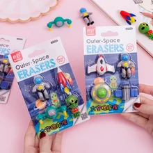 Gommes de l'espace Non PVC 4 pièces, Mini fusée astronaute Alien, gommes en caoutchouc pour crayon enfants écolier cadeau A6389