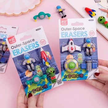 

4pcs Outer Space Eraser Set Non-PVC Mini Rocket Astronaut Alien Rubber Erasers for Pencil Kids Gift School Student A6389