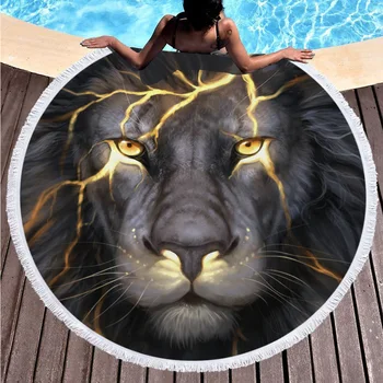 

Abstract Art 3D Lion Print Microfiber Round Beach Towel Bath Towels For Adults Kids Yoga Mat Tassels Blanket Home Decor