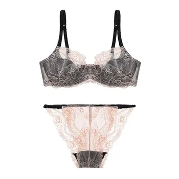 

2020 Lingerie Set Transparent Mesh Hollowed Out Ultra-thin Girl Bra Set Sexy Lace Perspective Gathering Adjustable Underwear Set