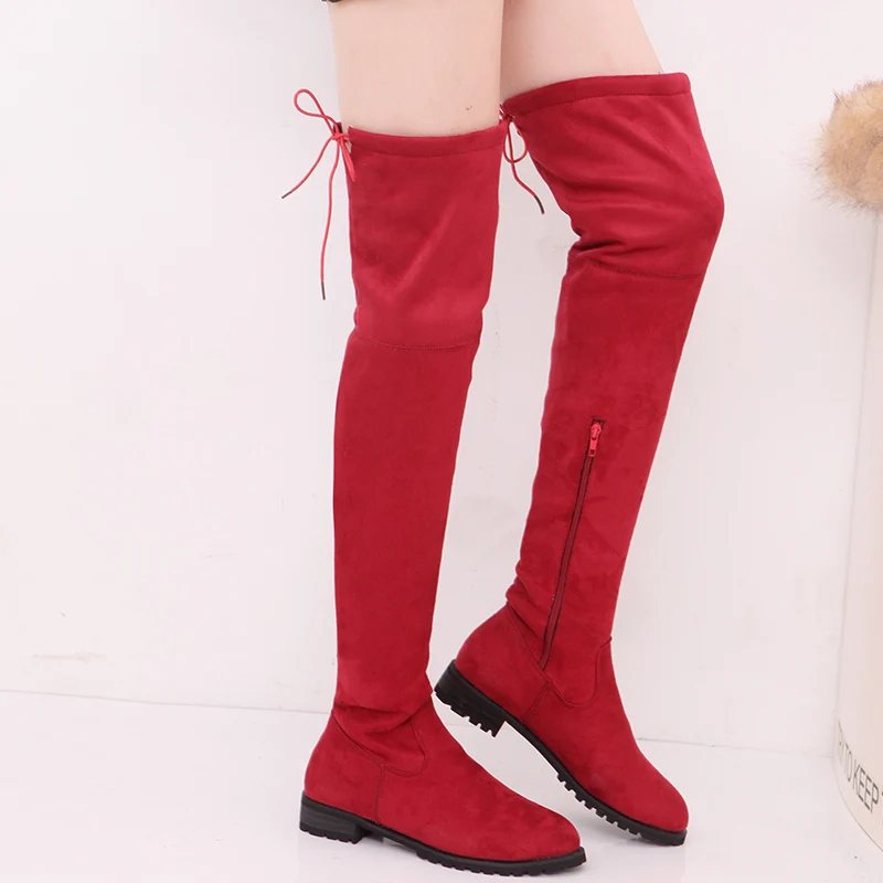 2019 New Women Stretch Suede Thigh High Boots Women Winter Sexy Fashion Black Grey Red Over The Knee Boots Overknee Boots Shoes 2019 New Women Stretch Suede Thigh High Boots Women Winter Sexy Fashion Black Grey Red Over The Knee Boots Overknee Boots Shoes