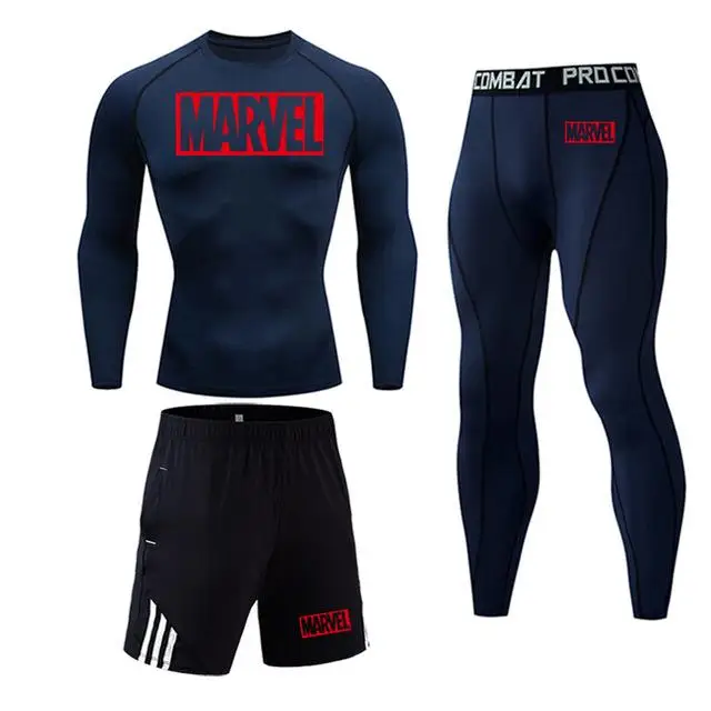 4XL MMA компрессионные комплекты Спортивный Костюм Marvel для мужчин s спортивный костюм для бега Рашгард одежда для спортзала для мужчин фитнес тренировки - Цвет: 3-piece set