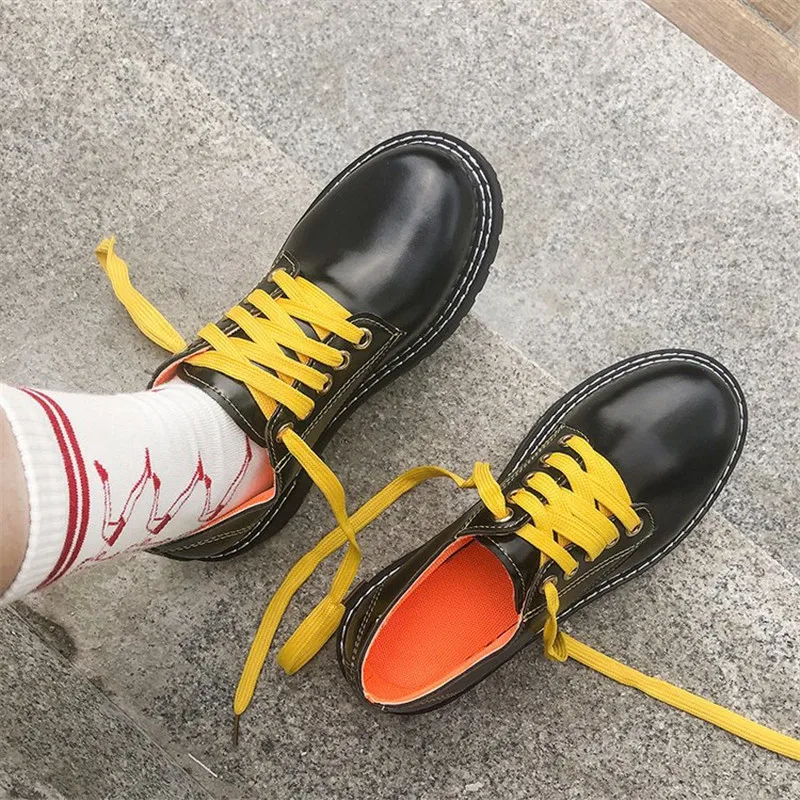 

Casual Woman Platform Shoes Mixed Colors Autumn Oxfords Women's Round Toe Modis Flats British Style All-Match Fall Leather