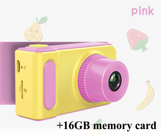 pink SD card 16G Мини-камера для детей, детская цифровая камера, игрушка, 1080p HD, детская Милая эклюсивная камера, видеозапись, игра, детский подарок на день рождения - Цвет: pink SD card 16G