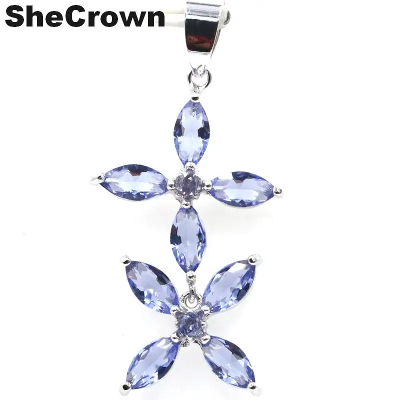 

47x22mm Romantic Iolite Ladies Engagement Silver Pendant