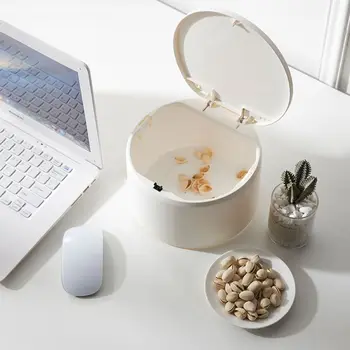 

Convenient Round Plastic Can Waste Bin Garbage Countertop Trash Container Case Storage Bucket With Press Lid For Home Office