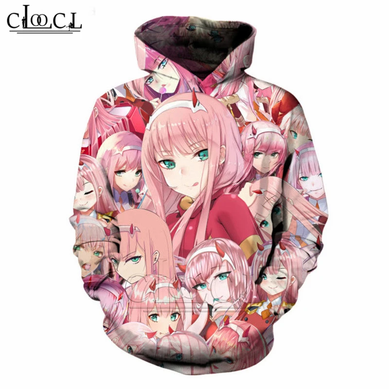 

CLOOCL LOVE IN The FRANXX Hoodies Hipster Anime 3D Print Hoodie Unisex Pink Girl Face Tops Kawaii Cute Pullover